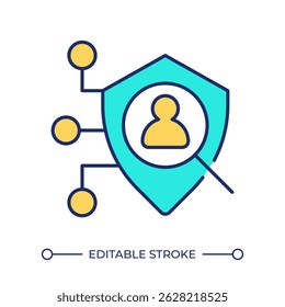 Icono de color de línea de seguridad de datos personales. Control legal del acceso a la Cuenta online. Seguridad del usuario de la red de Internet. Ilustración vectorial aislada. Diseño de símbolo colorido plano. Trazo editable