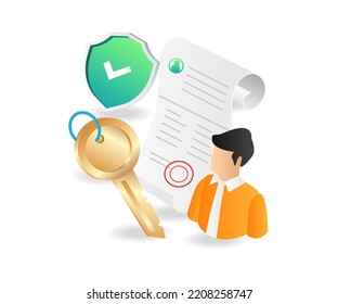 Personal data security on paper in isometric flat illustration