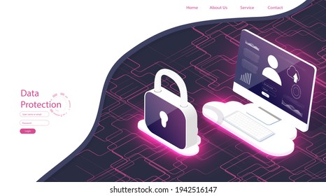 Personal data security. Online file server protection system concept. Secure information transfer web banner.