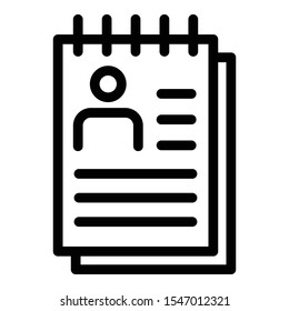 Personal data sheet icon. Outline personal data sheet vector icon for web design isolated on white background