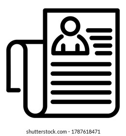 Icono de hoja de datos personales. Icono de vector de hoja de datos personales de esquema para diseño web aislado en fondo blanco