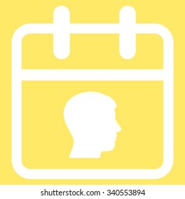 Personal Date vector icon. Style is flat symbol, white color, rounded angles, yellow background.