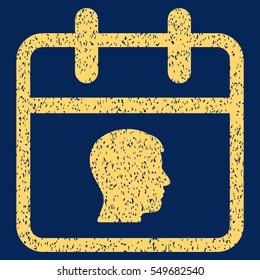 Personal Day grainy textured icon for overlay watermark stamps. Flat symbol with unclean texture. Dotted vector yellow ink rubber seal stamp with grunge design on a blue background.