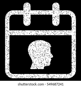 Personal Day grainy textured icon for overlay watermark stamps. Flat symbol with unclean texture. Dotted vector white ink rubber seal stamp with grunge design on a black background.