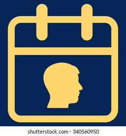 Personal Day vector icon. Style is flat symbol, yellow color, rounded angles, blue background.