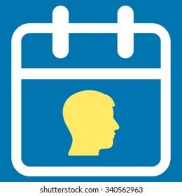 Personal Day vector icon. Style is bicolor flat symbol, yellow and white colors, rounded angles, blue background.