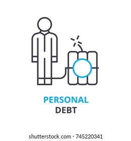 personal debt concept , outline icon, linear sign, thin line pictogram, logo, flat illustration, vector