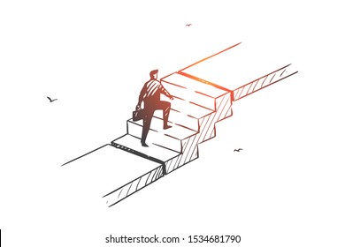 Personal development, career ladder concept sketch. Hand drawn isolated vector