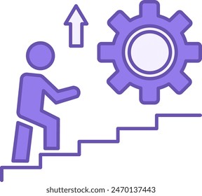 Personal Development Color Icon. Vector Icon of a Man Walking Up the Service Stairs. Business and Lifestyle Concept