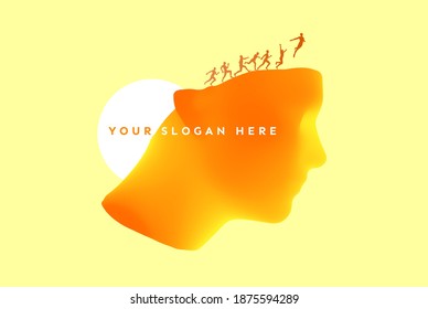 Personal development concept. Thoughts about leadership, freedom or happiness. Vector illustration with people silhouette. 