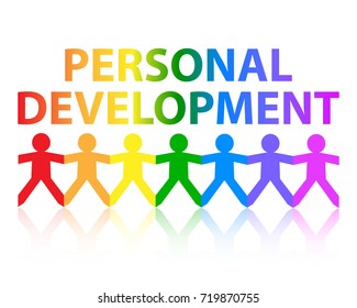 Personal development cut out paper people chain in rainbow colors
