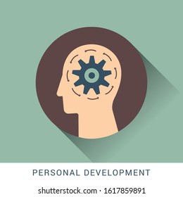Personal development icon concept with gear tool in the drawing of human brain