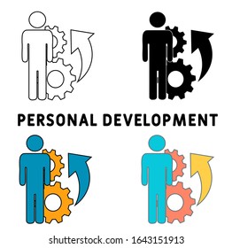 Personal Development icon set. Four elements in diferent styles from business management icons collection. Creative personal development icons filled, outline, colored and flat symbols.