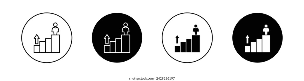 Conjunto de iconos de desarrollo personal. Símbolo del vector del empoderamiento del crecimiento de la carrera humana en un estilo negro lleno y contorneado. Ruta de empoderamiento a la señal de autodescubrimiento.