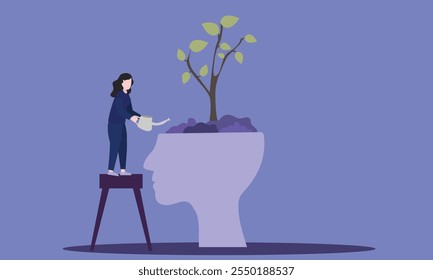 Desenvolvimento pessoal e melhorar as habilidades, mentalidade de crescimento. Encontrando nova oportunidade e crescimento nossas habilidades mentais. vetor plano ilustração moderna.