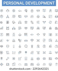 Personal development outline icons collection. Growth, Learning, Self-improvement, Goals, Reflection, Motivation, Habits vector illustration set. Productivity, Mindfulness, Gratitude line signs