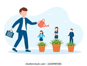 Personal Development with People Developing Mental Issues, Growth and Self Improvement as Plant in Flat Cartoon Hand Drawn Templates Illustration