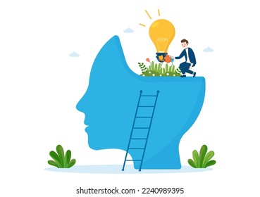 Personal Development with People Developing Mental Issues, Growth and Self Improvement as Plant in Flat Cartoon Hand Drawn Templates Illustration