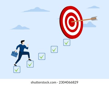 Personal development plan for career success, to motivate and achieve business target concept, build specific skill or smart entrepreneur competency list as ladder to achieve target.