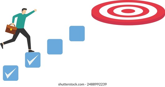 Plan de desarrollo personal para el éxito profesional, para motivar y lograr el concepto de objetivos de negocio, construir una lista de competencias de habilidades específicas o emprendedores inteligentes como una escalera para alcanzar el objetivo.