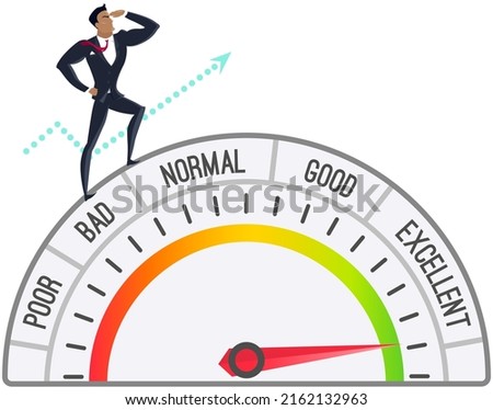Personal development plan for career success, build specialist skill or competence to motivate and achieve business target, man walk up staircase on scale from poor to excellent to obtain target
