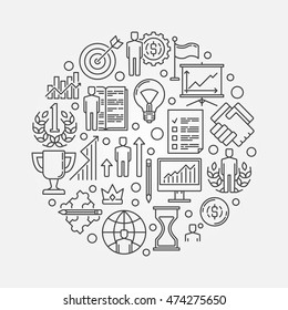 Personal development round illustration. Vector reaching goals concept symbol made with thin line icons