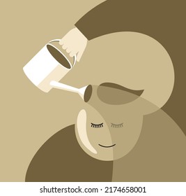 Personal Development Or Self Improvement Activities To Enhance Quality Of Life And The Realization Of Career. Person Watering Himself From A Can