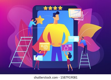 Personal development and self improvement course. Impression management, impression management strategies, social relationships development concept. Bright vibrant violet vector isolated illustration