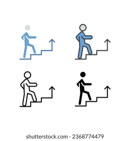 Personal development of training concept. Man walking towards,climbs up the stairs for career ladder. Career growth Increase. Development icon. Vector illustration Design on white background EPS10