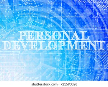 Personal development word on high tech blueprint and data background