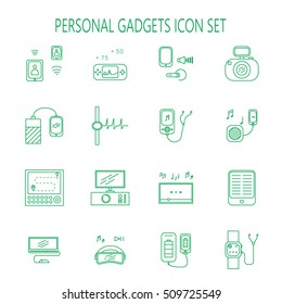 Personal devices icon set. Collection vector elements on the topic of Personal devices . 16 line symbols in format EPS 10 for design website, company's visit card, logo and etc. 