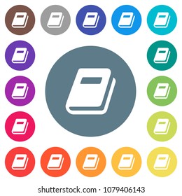 Personal diary flat white icons on round color backgrounds. 17 background color variations are included.