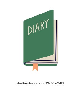 Personal diary, journal. Notebook, notepad with bookmark. Closed note book pad, organizer for memo, plans, records writing. Flat vector illustration isolated on white background