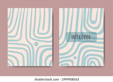 Personal diary template set, with abstract boho illustration background. Vector design suitable for notebooks, books, diaries, catalogs, etc. A5 size