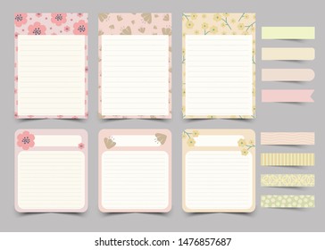 Personal diary template set and sticky note.Vector design.Vector Illustration.