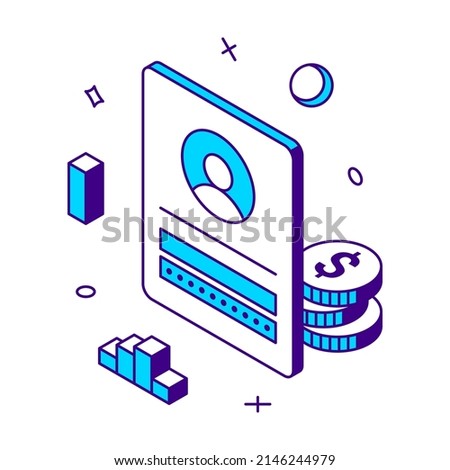 Personal digital account for online payment store purchasing credit card data information 3d icon isometric vector illustration. Electronic pay e commercial technology comfortable internet shopping