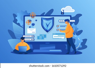 Personal digital security. Defence, protection from hackers, scammers flat vector illustration. Data breaches, data leakage prevention concept for banner, website design or landing web page