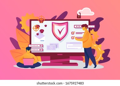 Personal digital security. Defence, protection from hackers, scammers flat vector illustration. Data breaches, data leakage prevention concept for banner, website design or landing web page
