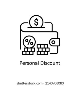 Icono de contorno vectorial de descuento personal para web aislada en el archivo EPS 10 de fondo blanco