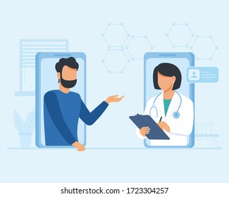 Personal doctor giving advice for patient landing page website illustration vector flat design