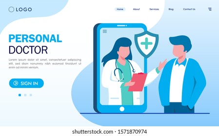 Personal Doctor Landing Page Website Illustration Vector Flat Design 