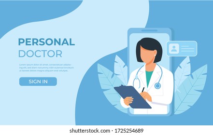 Personal Doctor Landing Page Website Illustration Vector Flat Design