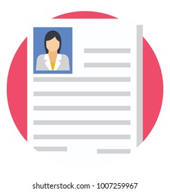 Personal document, flat icon curriculum vitae
