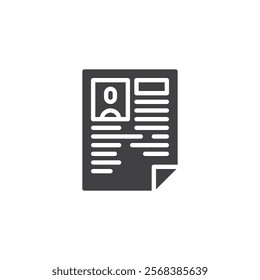 A personal document with person profile vector icon. filled flat sign for mobile concept and web design. Write Resume glyph icon. CV symbol, logo illustration. Vector graphics