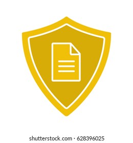 Personal document security glyph color icon. Protection shield with private document. Silhouette symbol on black background. Negative space. Vector illustration