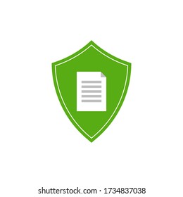Personal document security icon. Silhouette symbol. Protection shield with private document. 