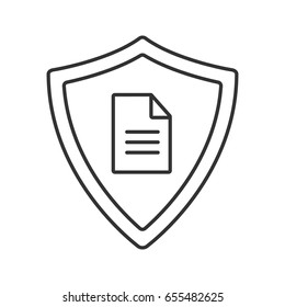 Personal document security linear icon. Thin line illustration. Protection shield with private document contour symbol. Vector isolated outline drawing