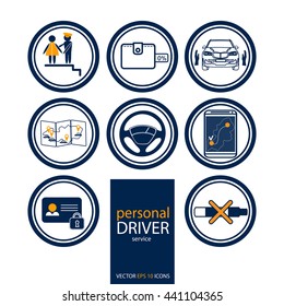 Personal driver service icons. Vector set. Perfect for website. 