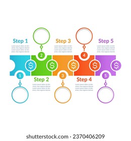 Personal earnings infographic chart design template. Abstract infochart with copy space. Instructional graphics with 5 step sequence. Visual data presentation. Lato, Arial fonts used