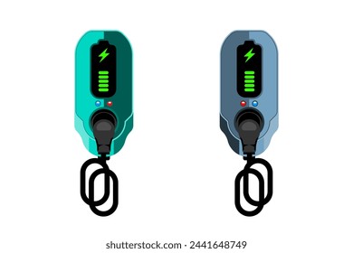 Cargador de pared de coche eléctrico personal sobre fondo aislado, ilustración vectorial.